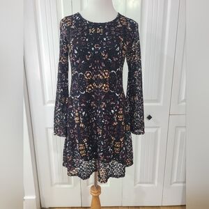 Xhilaration Black Floral Lace Long Sleeve Dress - Size M